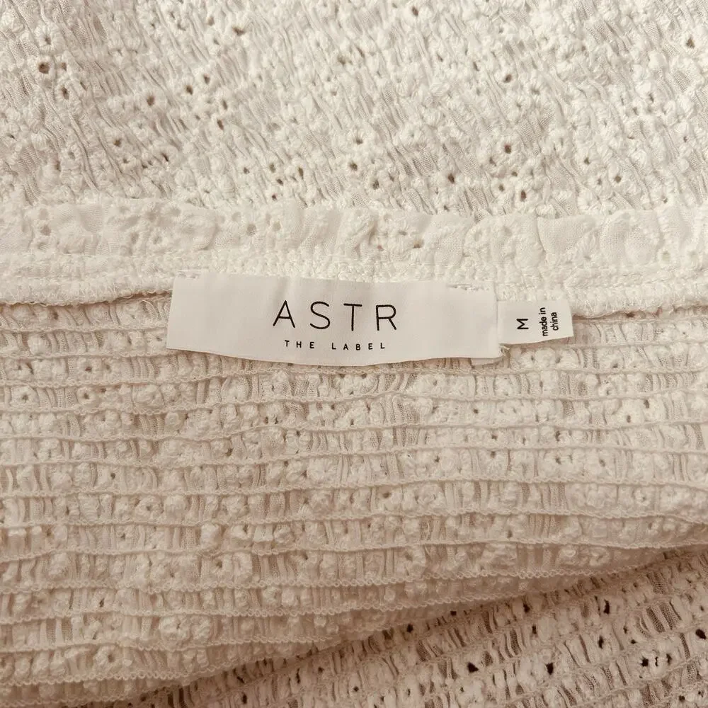 ASTR The Label Women’s Hudson Top White Eyelet Pique Smocked Bodice Size M NWOT - Picture 11 of 12